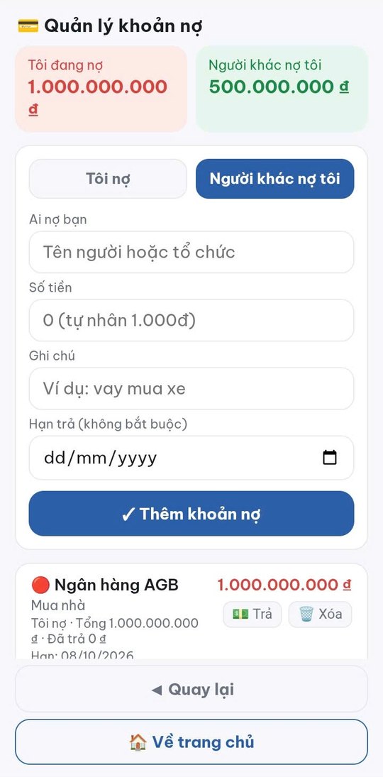 Quản lý khoản nợ